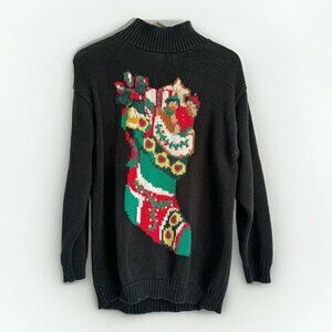 Vtg The Eagles Eye Christmas Sweater XL Christmas Stocking & Bear Heavyweight